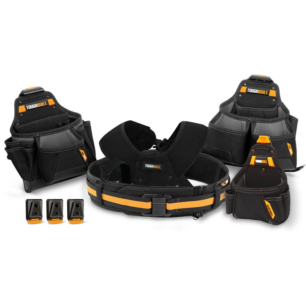 5 Piece Contractor Tool Belt Set with Suspenders Shoulder Straps