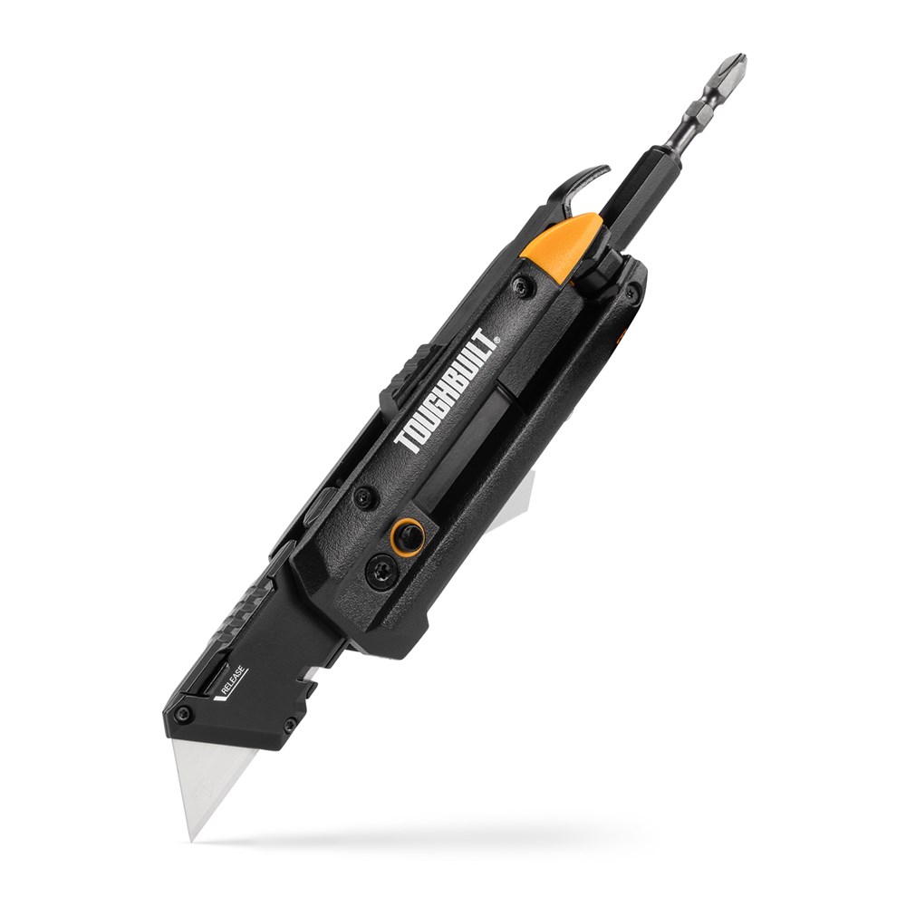 Electrician's Folding Utility Knife with Bit Driver + Pry Bar